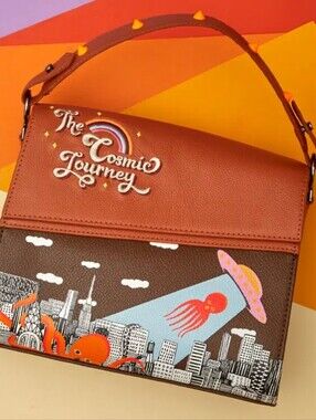 Min & Mon Whimsical Cosmic Journey Two Way Bag UFO Octopus Rainbow